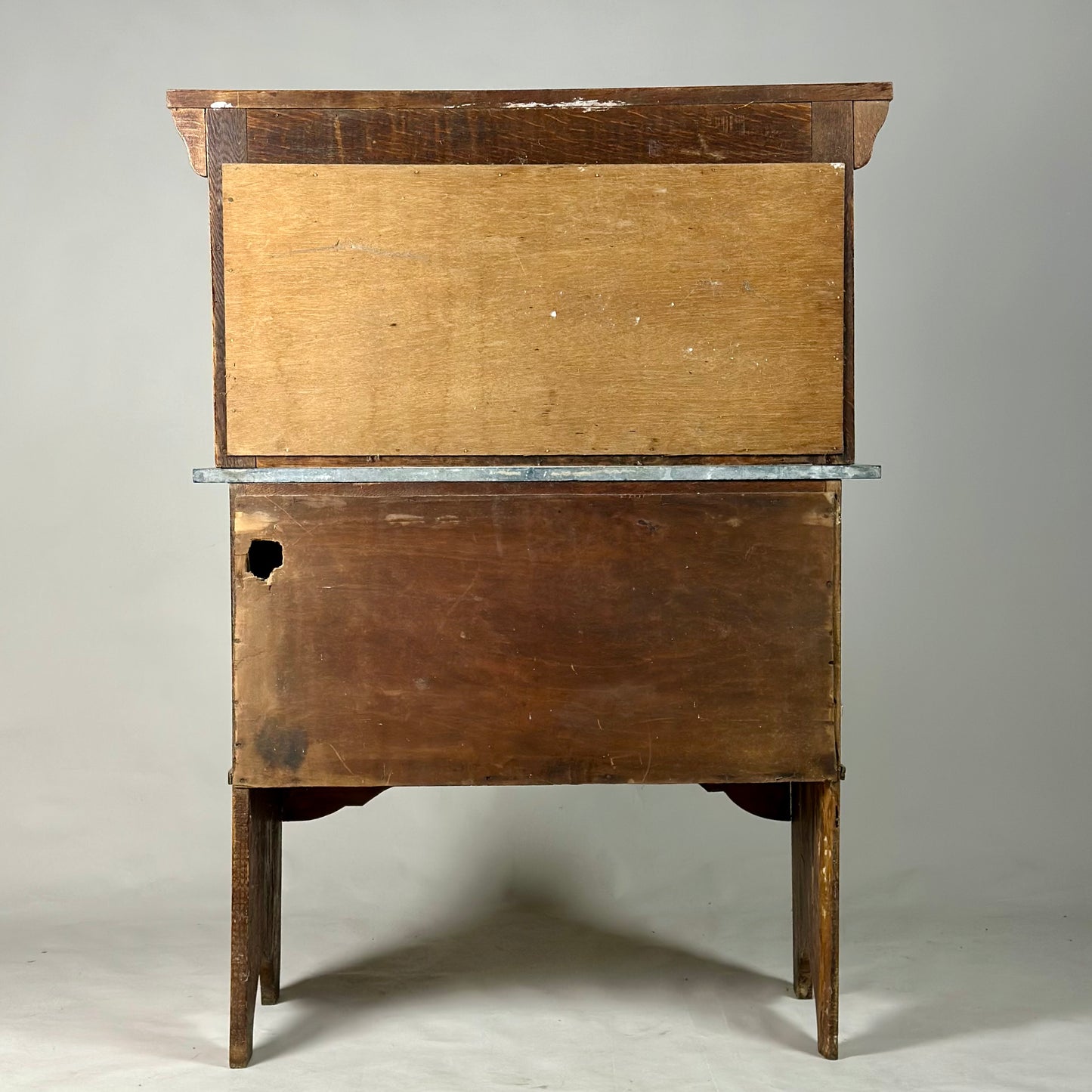 Arts and Crafts Oak Marble-Top Washstand with Green Tiled Back