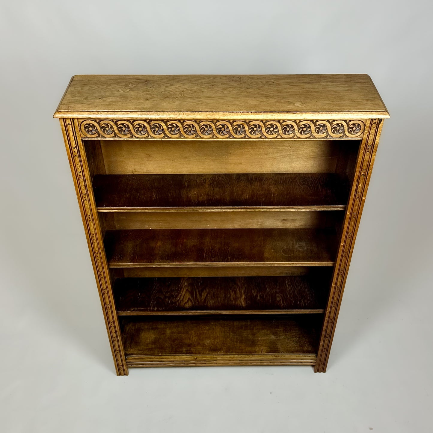Edwardian Oak Bookcase with Carved Frieze