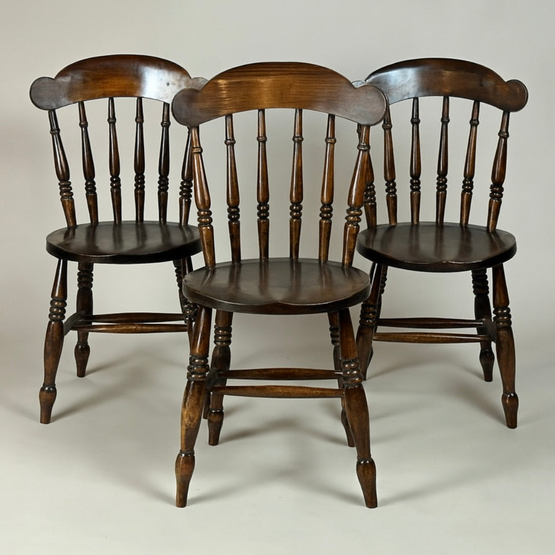Set of 3 Victorian Oak Farmhouse Dining Chairs
