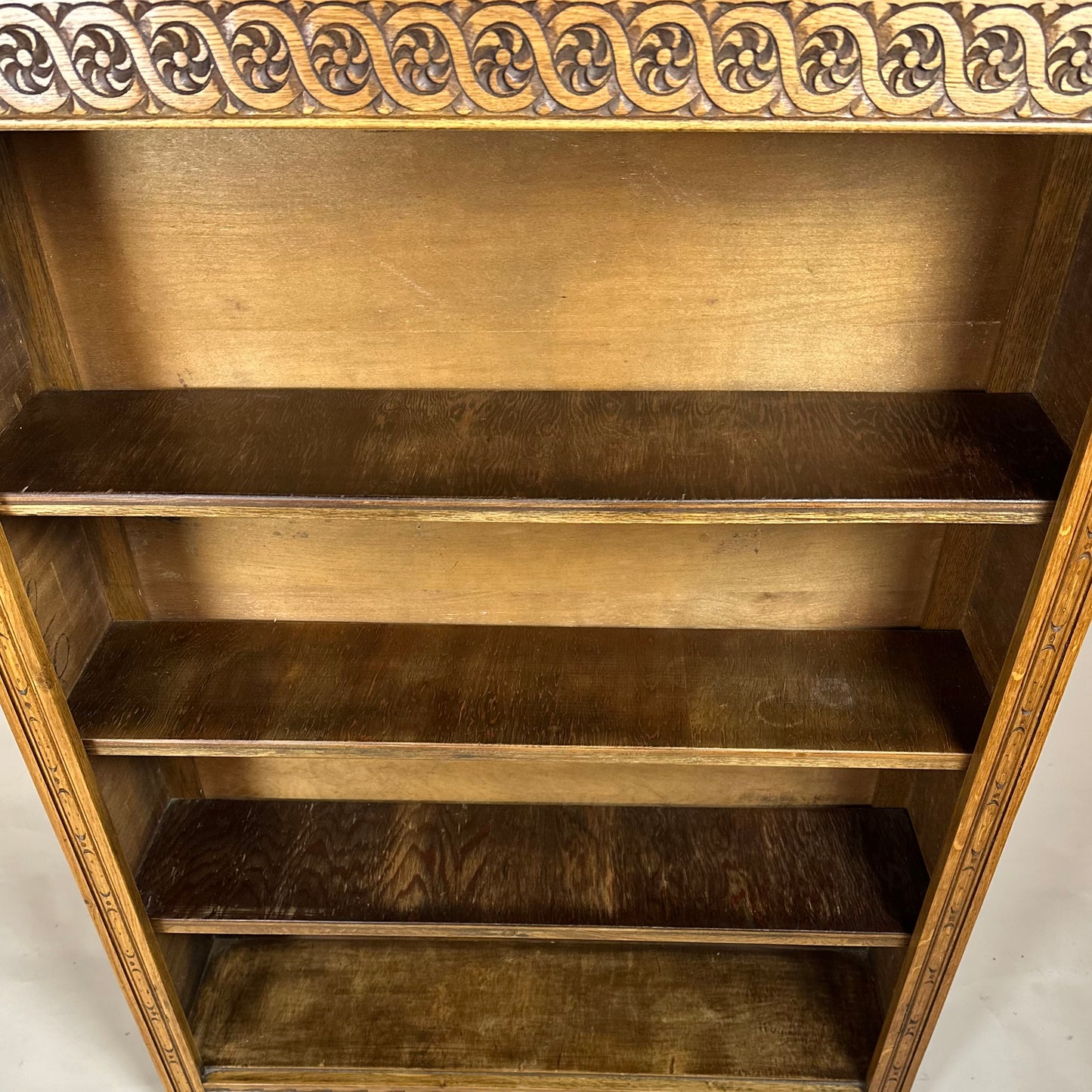 Edwardian Oak Bookcase with Carved Frieze