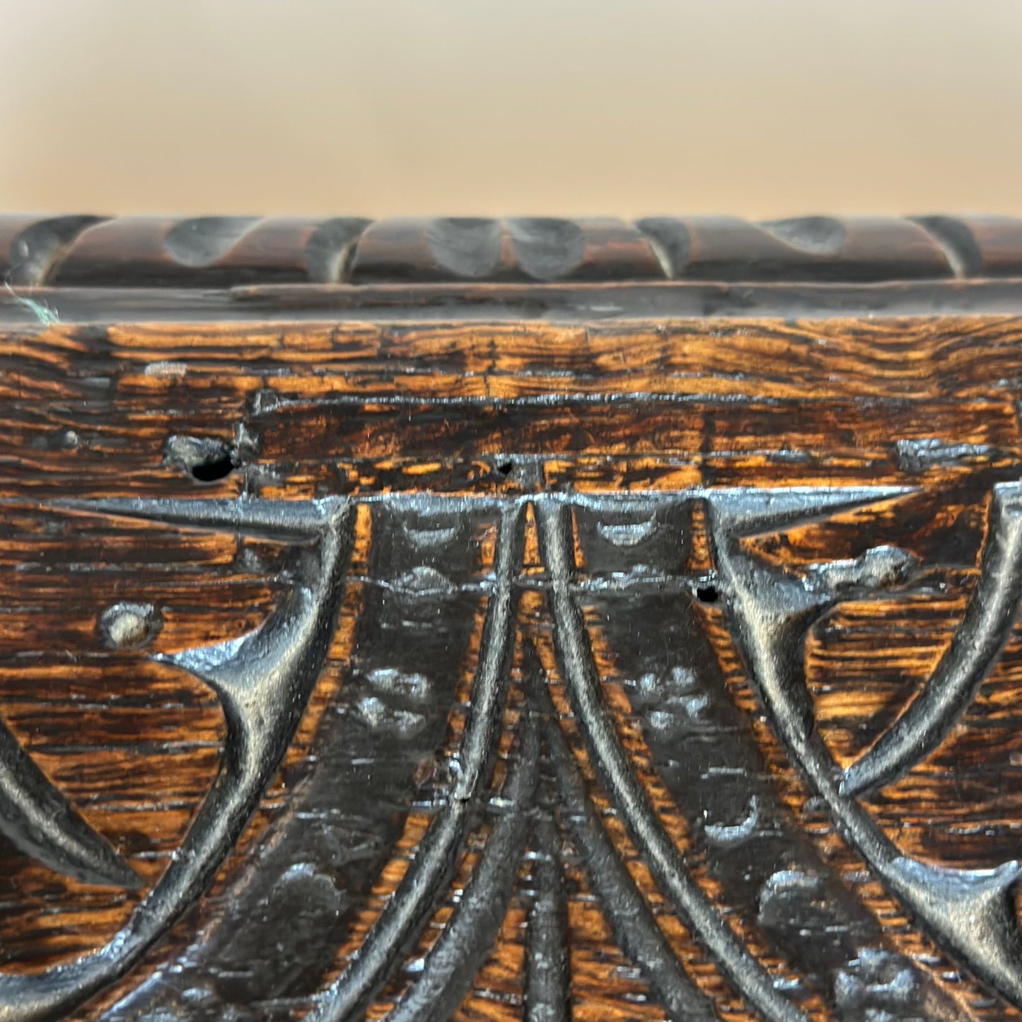 Antique Victorian Carved Oak Small Coffer