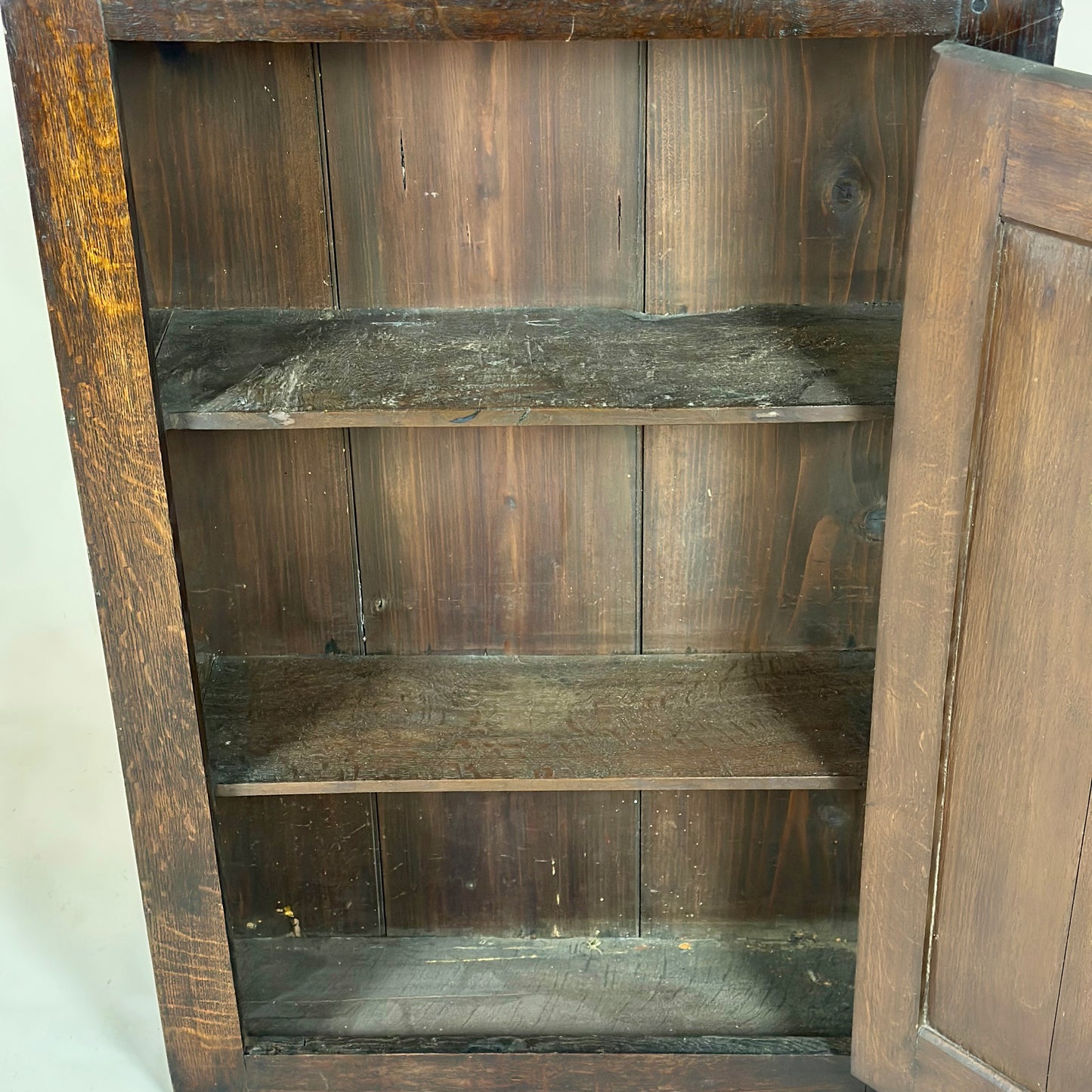 Antique Oak Spice Cupboard – Flat-Back Narrow Wall Cupboard