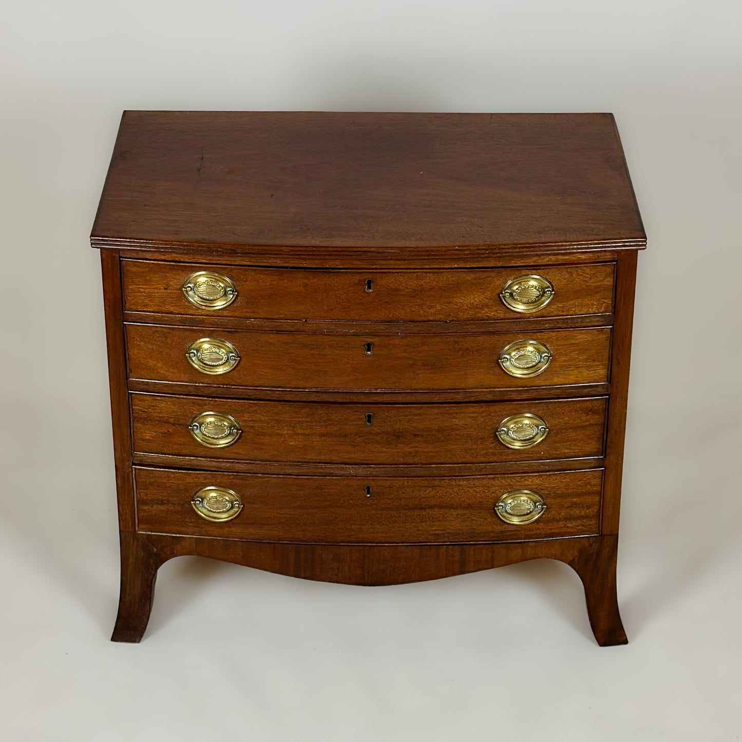Antique Georgian Mahogany Bow Front Chest of Drawers Of Small Proportions