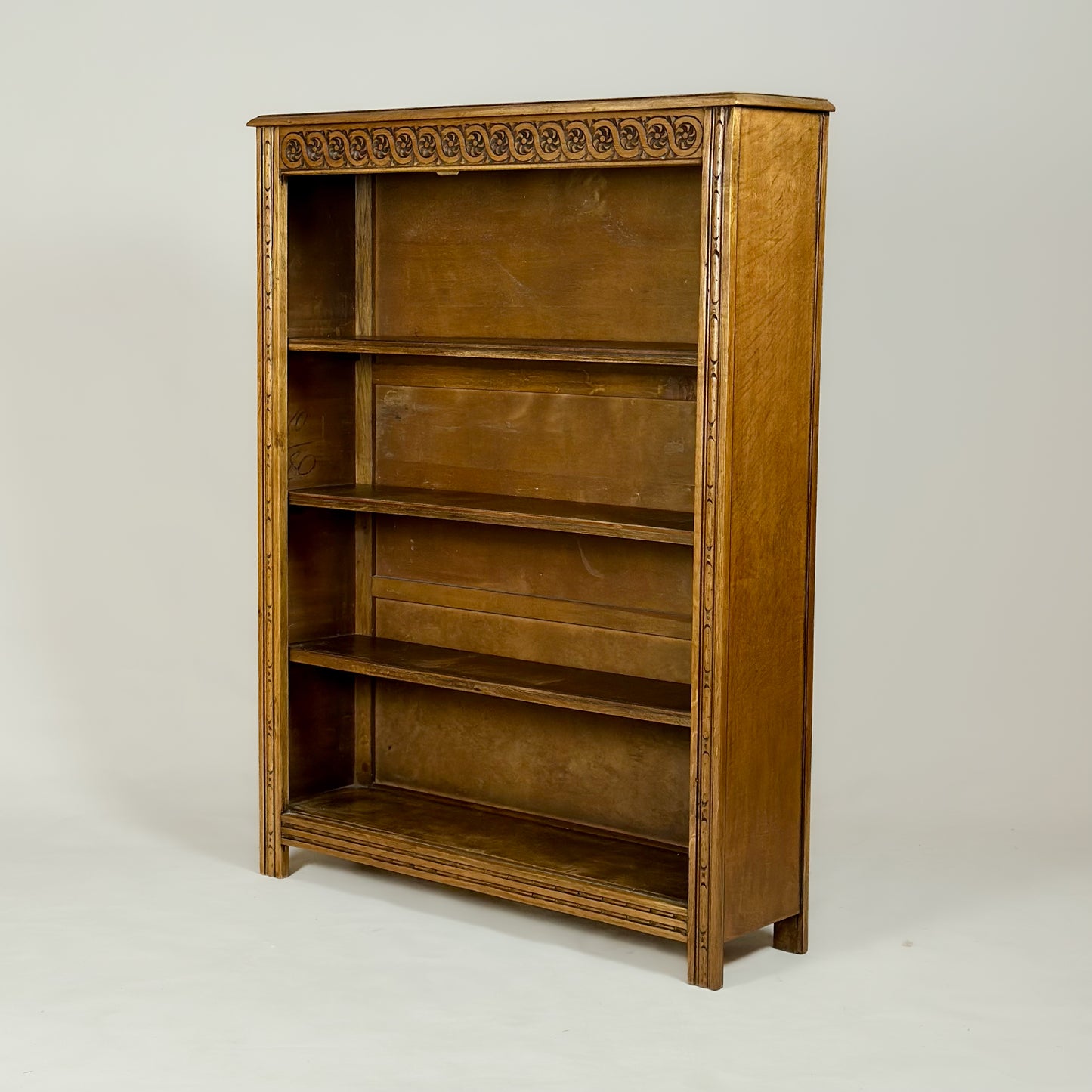 Edwardian Oak Bookcase with Carved Frieze