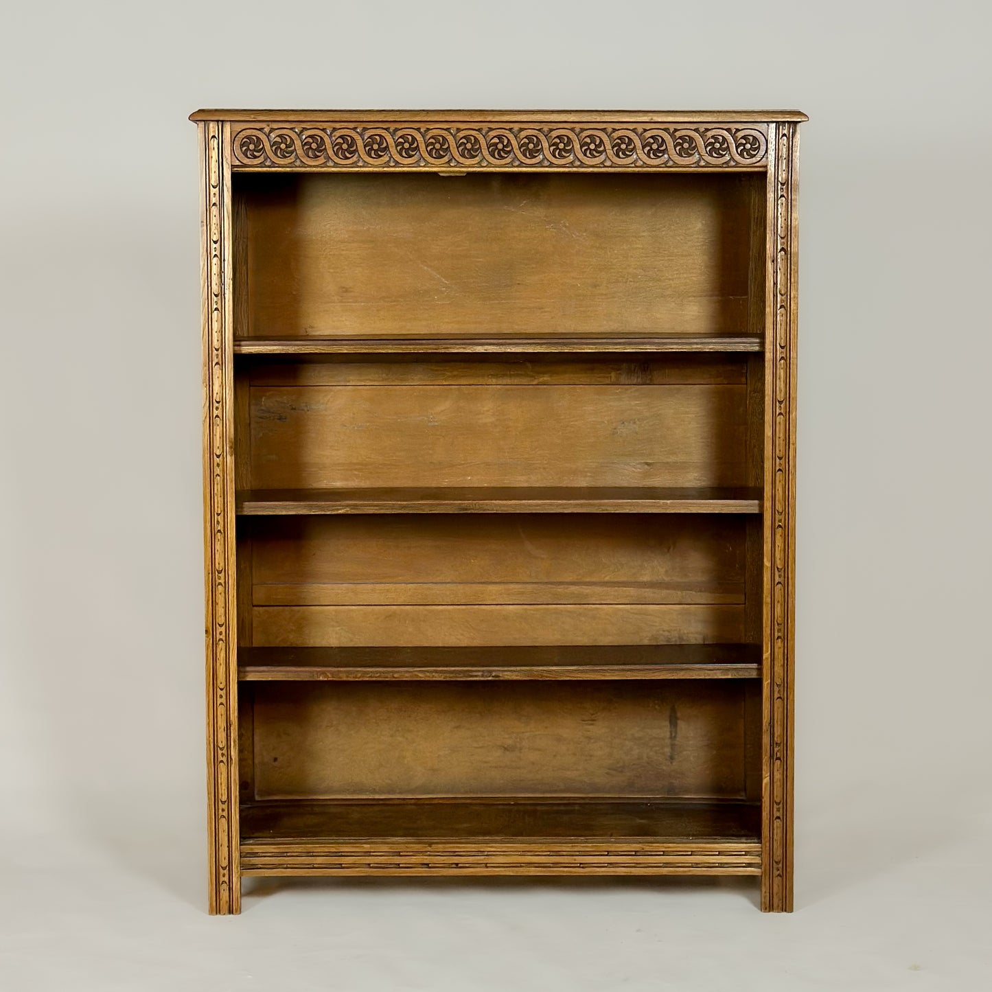 Edwardian Oak Bookcase with Carved Frieze
