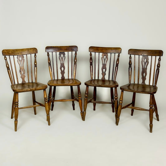 Antique Set of Four Antique Farmhouse Chairs