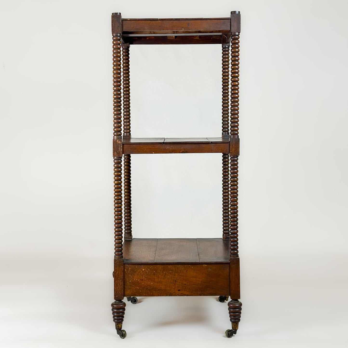 19th-Century Bobbin-Turned Oak Whatnot