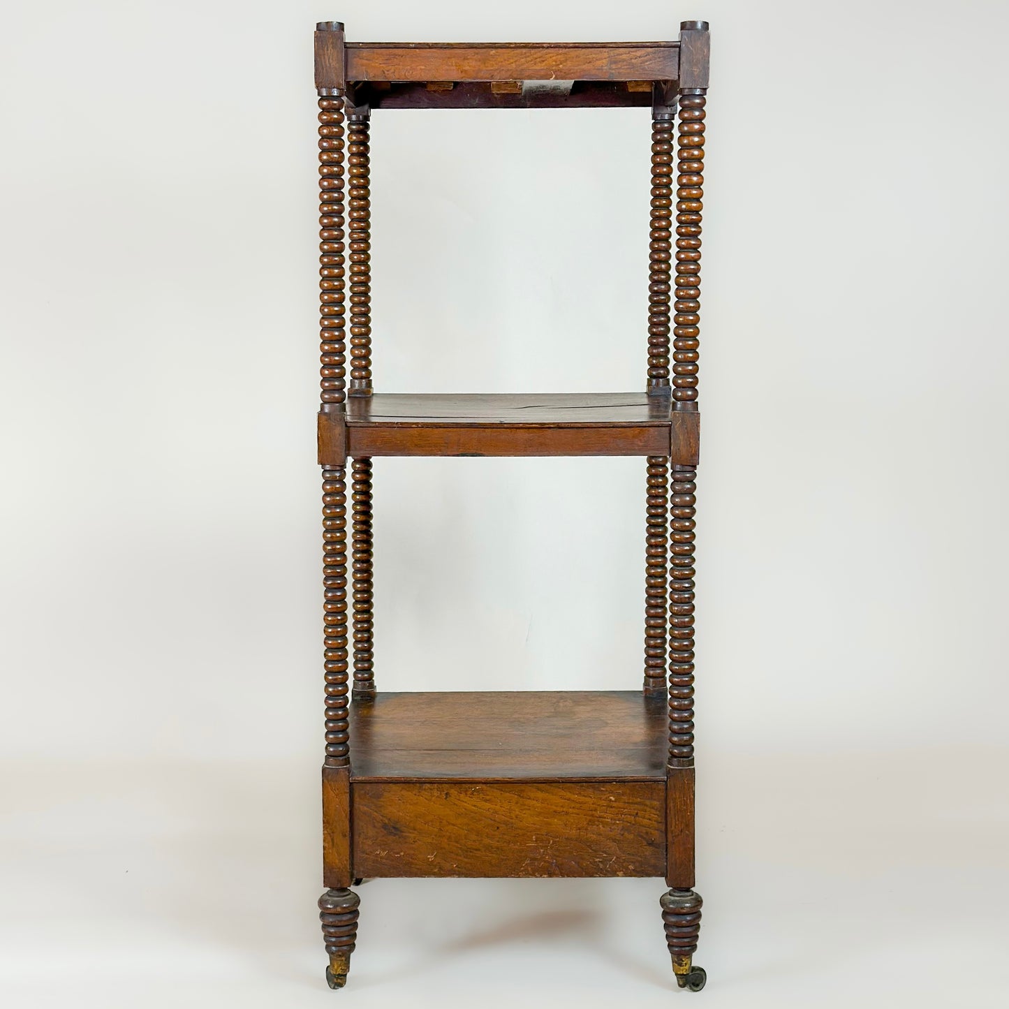 19th-Century Bobbin-Turned Oak Whatnot