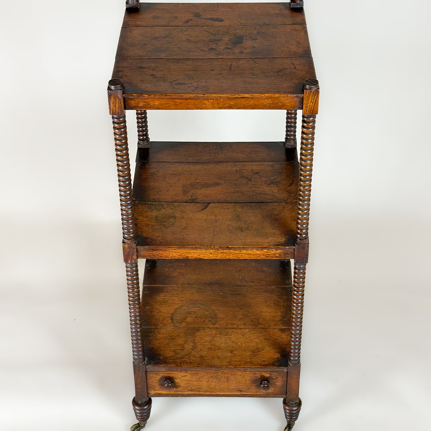 19th-Century Bobbin-Turned Oak Whatnot