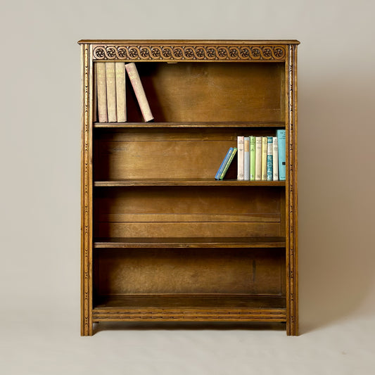 Edwardian Oak Bookcase with Carved Frieze