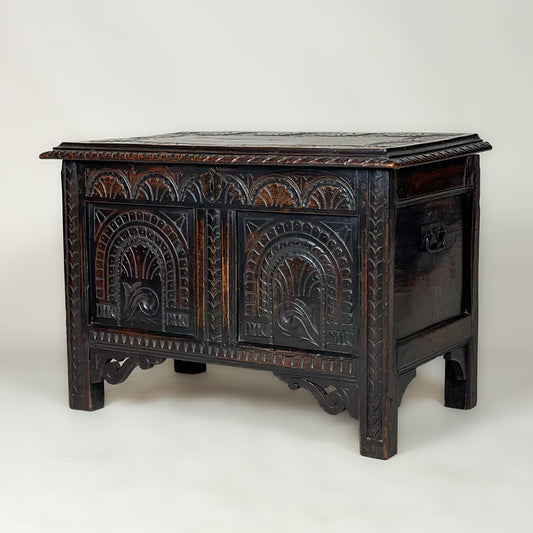 Antique Victorian Carved Oak Small Coffer