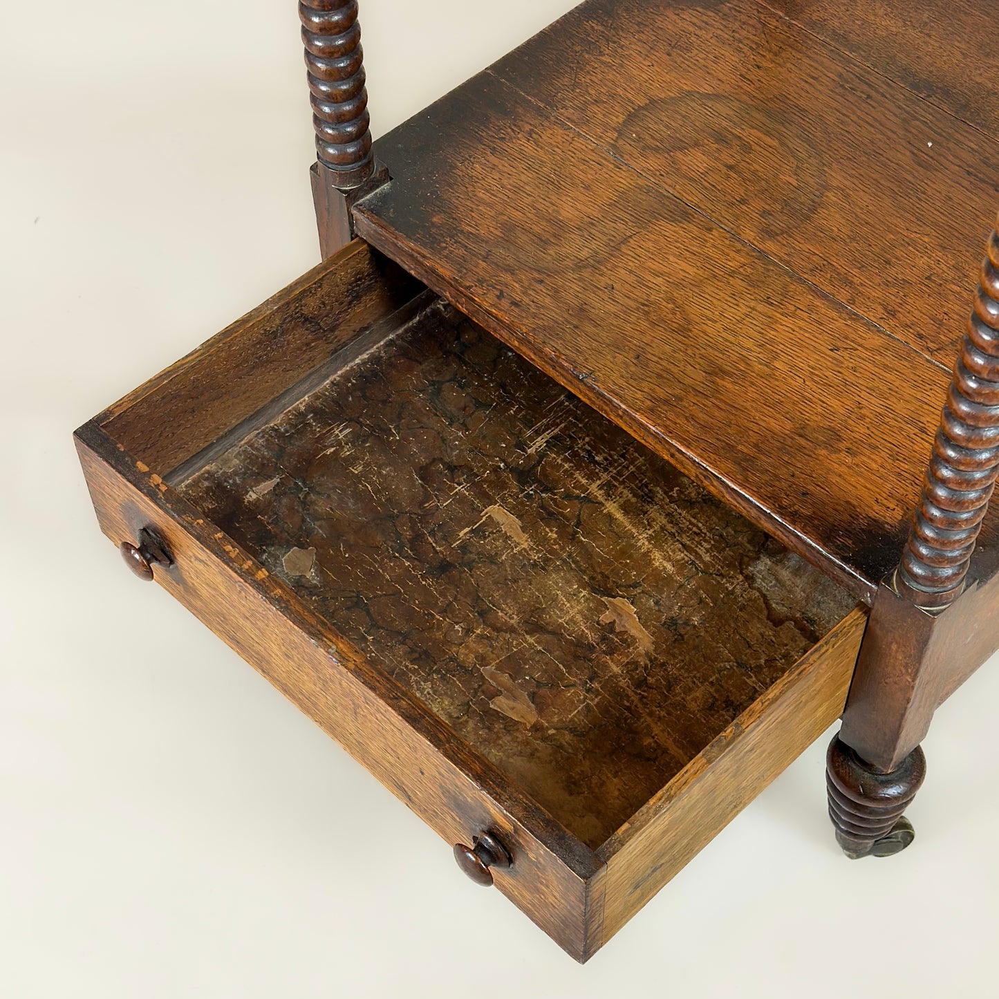 19th-Century Bobbin-Turned Oak Whatnot