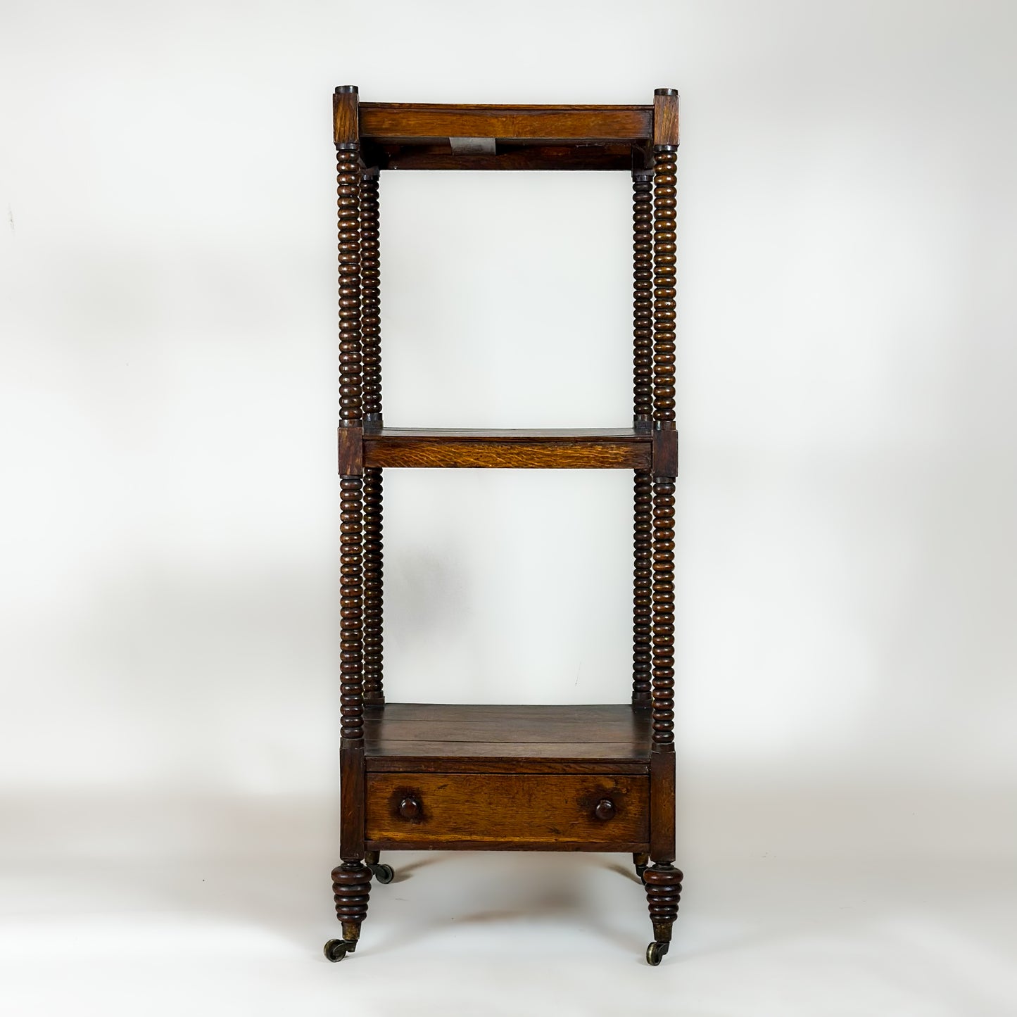 19th-Century Bobbin-Turned Oak Whatnot